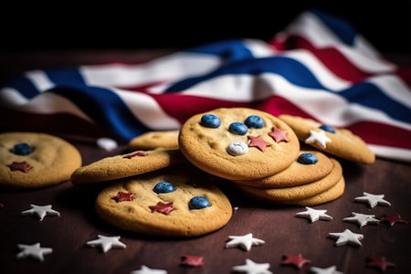 Independence Day Delights: Freshly Baked Cookies for 4th July Celebration Party. Generative AIの素材