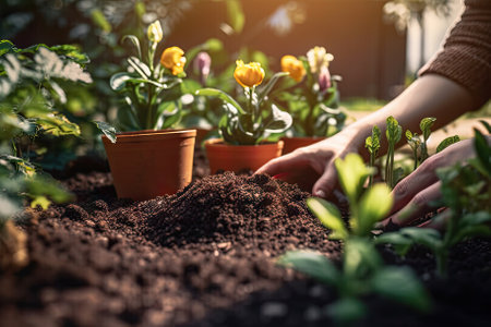 Springtime Gardening Delight and Beauty of Gardening Work in the Spring Season, Generative AIの素材