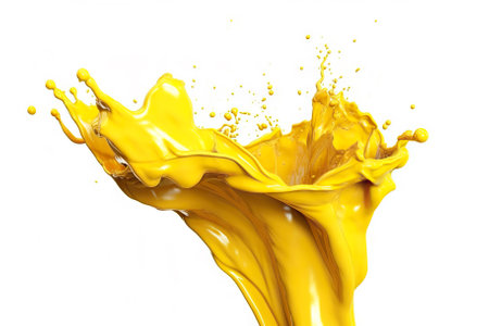 Vibrant Yellow  Paint Splash: Isolated Elegance on White Background, Generative AIの素材