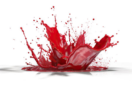 Vibrant Red Paint Splash: Isolated Elegance on White Background, Generative AIの素材