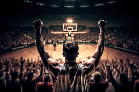 A Basketball Fan's Spirited Support in the Stadium Stands, Generative AIの素材