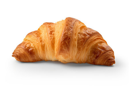 Delectable Morning Treat Freshly Baked Croissant on Solid White Background. Generative AIの素材