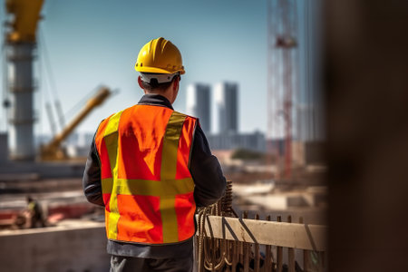 Construction Workers Engaged in Action at the Work Site. Generative AIの素材