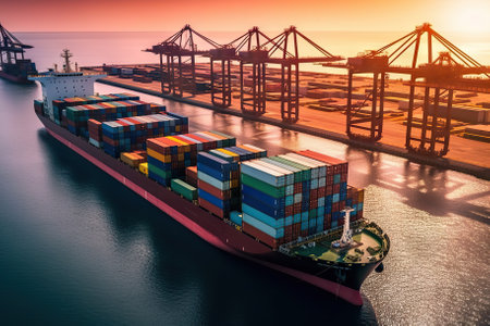 Global Trade in Motion Exploring the Dynamic Operations of an Industrial Port. Generative AIの素材