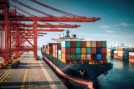 Global Trade in Motion Exploring the Dynamic Operations of an Industrial Port. Generative AIの素材