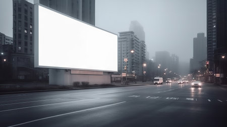 Blank Billboard Stealing the City Spotlight. Generative AIの素材