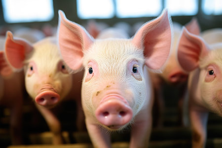 Inside the Pig Farm Exploring the Dynamic World of Hog Barns and Pork Industry. Generative AIの素材