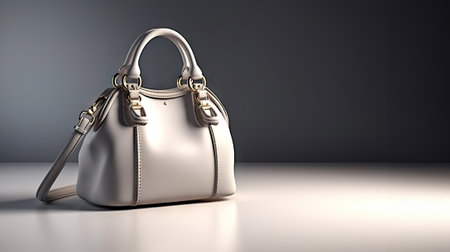 Elegantly Chic Beautiful Trendy Smooth Gray Women's Handbag on Studio Background. Generative AIの素材