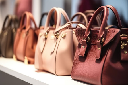 Close-Up of Handbags and Clothes in a Vibrant Fashion Store. Generative AIの素材