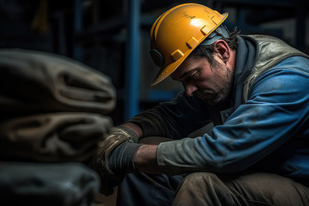 Unveiling the Struggles Portraying the Challenges of a Depressed Blue Collar Worker. Generative AIの素材