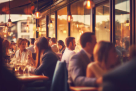 Vibrant Restaurant Party An Illustration of a Lively Crowd in a Stylish Background. Generative AIの素材
