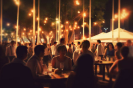 Celebration at the Trendy Restaurant Illustration of a Dynamic Crowd Engaging in a Festive Party. Generative AIの素材