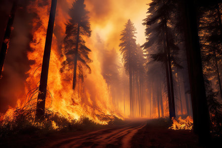 A Powerful Illustration of a Massive Forest Fire. Generative AIの素材