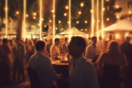 Celebration at the Trendy Restaurant Illustration of a Dynamic Crowd Engaging in a Festive Party. Generative AIの素材