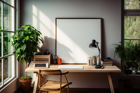 Home Office Inspiration Mock-up Poster in a Stylish Interior Setting. Generative AIの素材