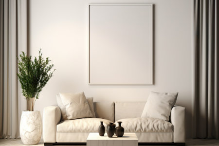Modern Living Mockup Poster Frame in Scandinavian Style Living Room Interior. Generative AIの素材