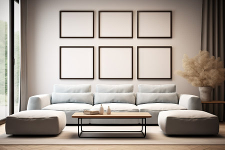 Mockup Poster Frame in Luxurious Living Room with Contemporary Design. Generative AIの素材