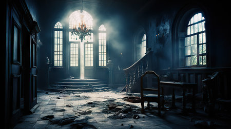 Eerie Intricacies Haunted Building Interior. Generative AIの素材