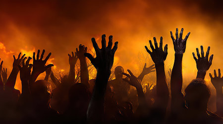Eerie Silhouette of Zombie Hand Spine-Chilling. Generative AIの素材
