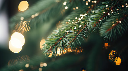 Enchanted Evergreen Captivating Christmas Tree Background Brimming with Festive Magic. Generative AIの素材