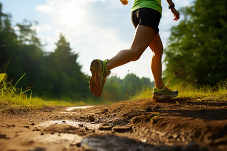 Healthy Trail Run Running through Nature's Splendor - Active Lifestyle in Scenic Landscapes. Generative AIの素材