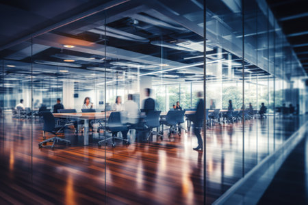 Get a glimpse of the vibrant corporate world with this image showcasing the liveliness of professionals in a contemporary office, captured in dynamic motion.の素材