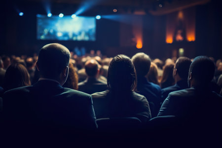 Embark on a visual journey into the heart of knowledge-sharing with this insightful. Capture the essence of an engaged audience as they sit, listening attentively to a keynote speaker at a conference.の素材