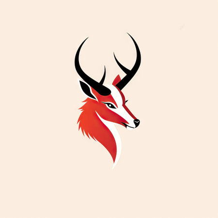 This stock image showcases an artistically rendered illustration of a deer. The animal is depicted with bold, contrasting red and brown tones that highlight its majestic presence.の素材