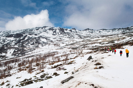 Ascent to the mountain Konzhak, Northern Urals. Russia.の写真素材
