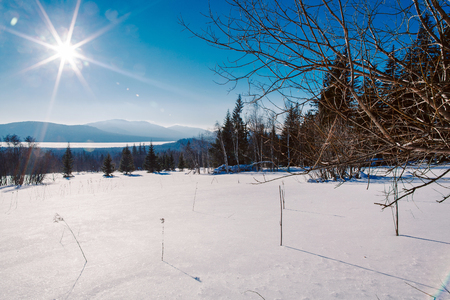 January sun on the mountain Zyuratkulの写真素材