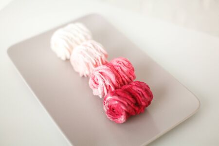 Fruit marshmallow on a gray plate