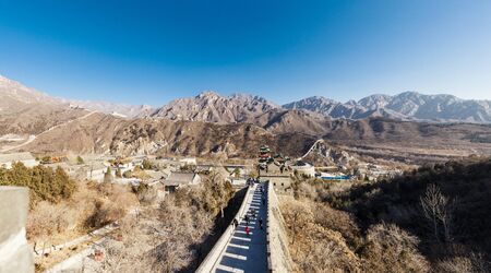 Panoramic view of the great wall. China, Beijing. 2016 December 26.のeditorial素材