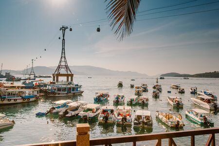 Nha Trang, Vietnam, May 26, 2015. Cable Car to Vinperal and Boatsのeditorial素材