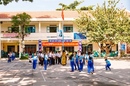 Vietnam. Nha Trang May 24, 2015. Pupils in the yard of elementary school.のeditorial素材