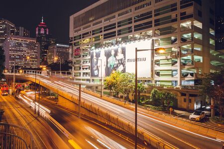 Night traffic of cars on the background of skyscrapers1のeditorial素材