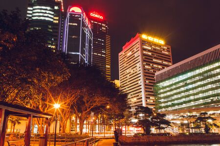 China Hong Kong 2016 December 31 Hong Kong Night Park and Skyscrapersのeditorial素材
