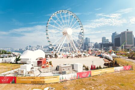 China Hong Kong 2016 December 31. Amusement park and ferris wheelのeditorial素材