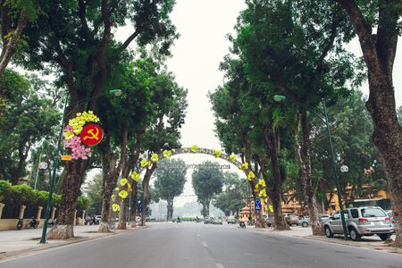 Asia. Vietnam Hanoi. January 03, 2017. On one of the central streets of Hanoiのeditorial素材