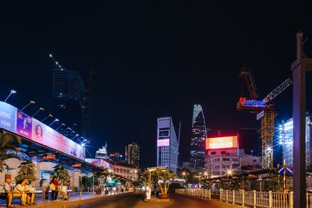 Ho Chi Minh City. Vietnam. January 9, 2017. Night city. View of skyscrapersのeditorial素材