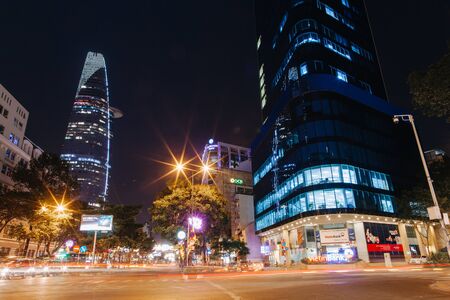 Ho Chi Minh City. Vietnam. January 9, 2017. Night city. View of a skyscraperのeditorial素材