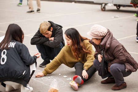 Hanoi, Vietnam, January 13, 2018 People from Hanoi relax and play at the weekend on a pedestrian street in the center of Hanoiのeditorial素材