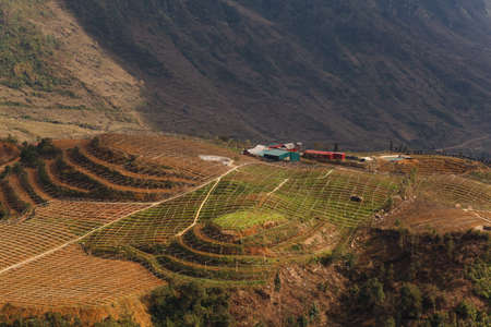 Hill view from farmland, Lao Cai province, Vietnam. Sapa is a mountainous region in Asiaの写真素材