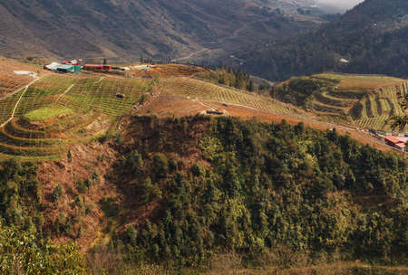 Hill view from farmland, Lao Cai province, Vietnam. Sapa is a mountainous region in Asiaの写真素材