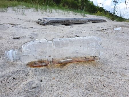 Plastic on the beach. Environmet impact, climate change.の写真素材