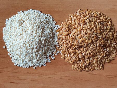 Concept of healthy food. Different kinds of sesame seedsの写真素材