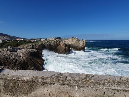 Beautiful scenery Port of city of Castro Urdiales, Cantabria, Spain. Europeの写真素材