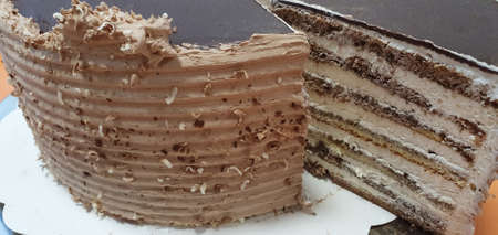 Sliced cake. Cake with chocolate and cream. Pastryの写真素材