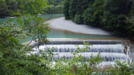Lake in the forest, the Lechfall waterfall the river Lech. Lechfall near the border of Austria in...