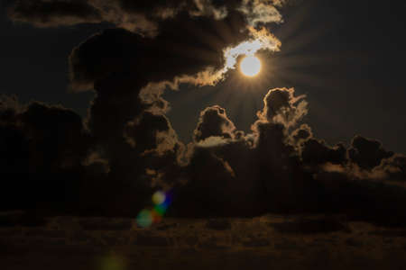 Sunset over the sea, dark rain clouds. Baltic sea, Lithuania Palanga. copy space, pattern,...