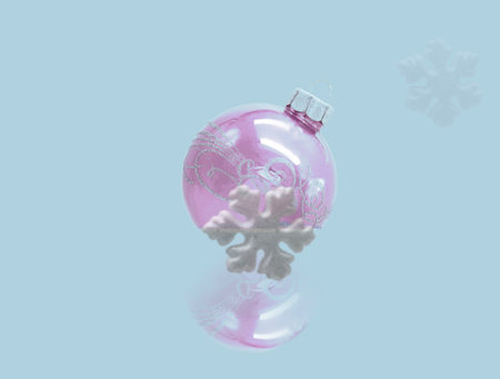 Festive ornament with snowflakes on light blue background. Merry Christmasの写真素材